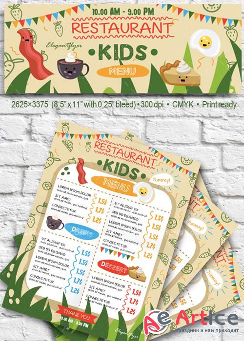 Kids Menu V4 Flyer PSD Template + Facebook Cover
