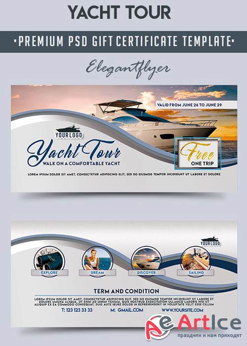 Yacht Tour V1 Premium Gift Certificate PSD Template