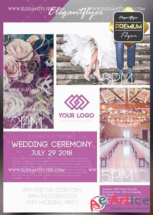 Wedding Ceremony V4 Flyer PSD Template + Facebook Cover