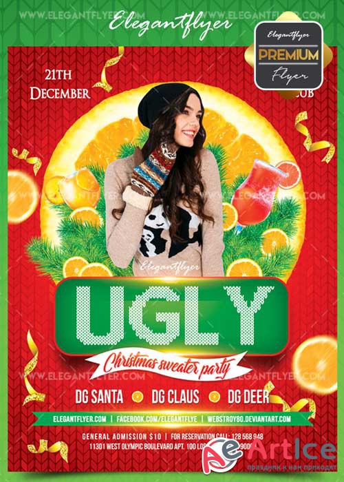 Ugly christmas sweater V1 Flyer PSD Template + Facebook Cover