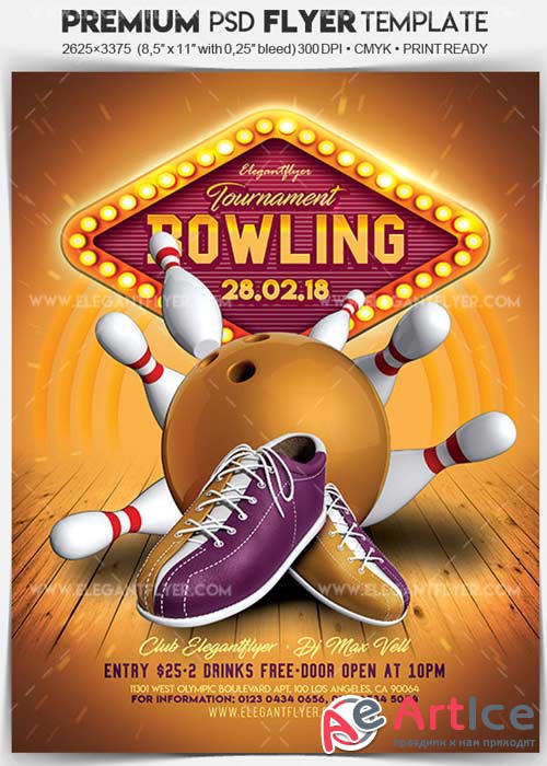 Bowling Tournament V20 Flyer PSD Template + Facebook Cover