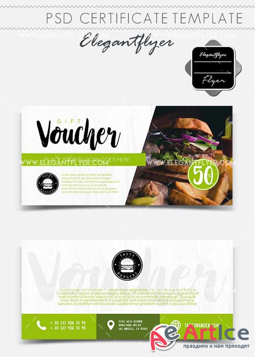 Tasty Burgers V1 2018 Gift Certificate PSD Template