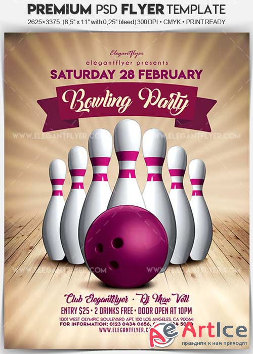 Bowling Party V02 2018 Flyer PSD Template + Facebook Cover