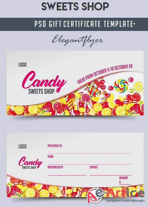 Sweets Shop V1 2018 Gift Certificate PSD Template