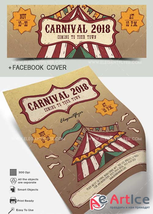 Carnival V4 2018 Flyer PSD Template + Facebook Cover