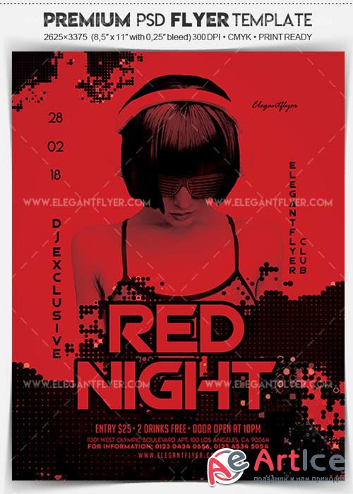 Red Night V1 2018 Flyer PSD Template + Facebook Cover
