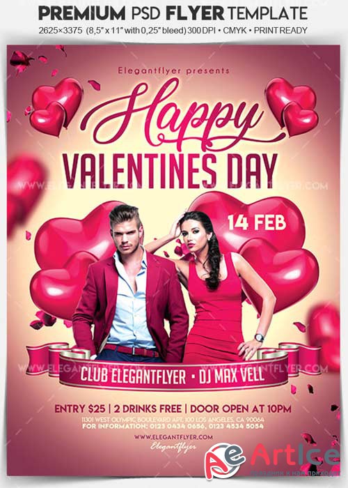 Happy Valentines Day V1 2018 Flyer PSD Template + Facebook Cover