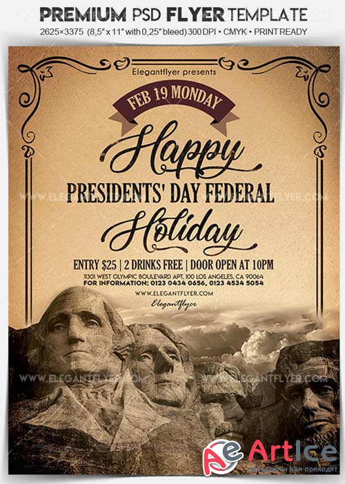Presidents Day Federal Holiday V1 Flyer PSD Template + Facebook Cover