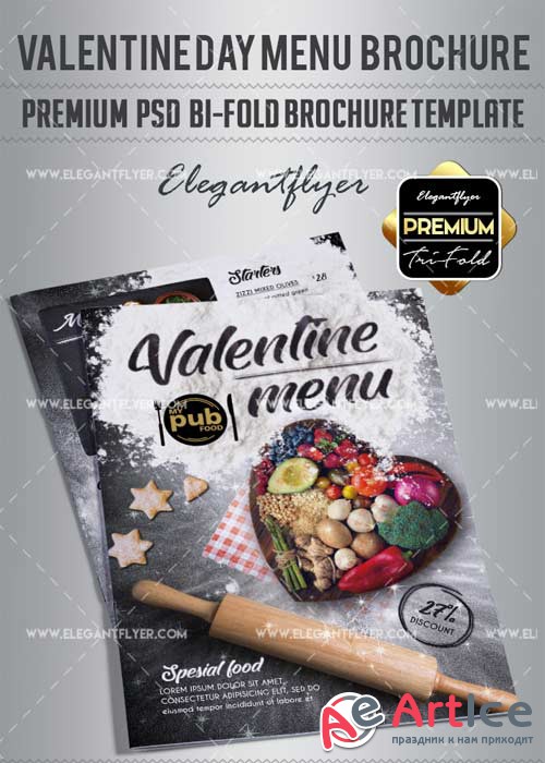 Valentines Day Menu V20 2018 Premium Bi-Fold PSD Brochure Template