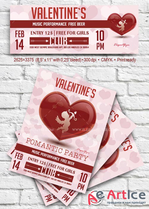 Valentine`s Day V17 2018 Flyer PSD Template + Facebook Cover
