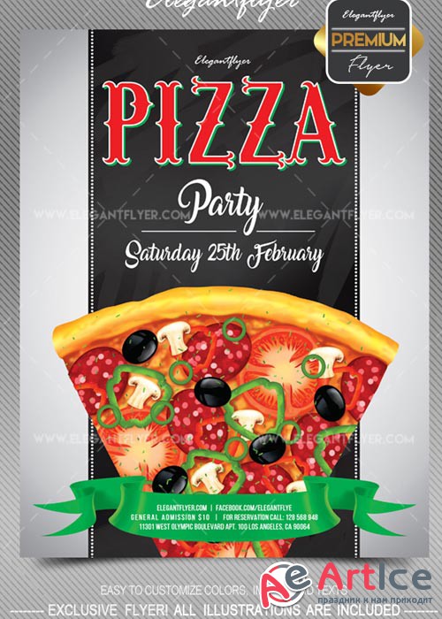 Pizza party V1 2018 Flyer PSD Template + Facebook Cover