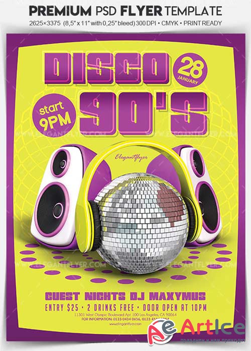 Disco 90s V1 2018 Flyer PSD Template + Facebook Cover