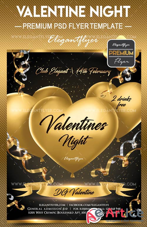 Valentines Night V26 2018 Flyer PSD Template + Facebook Cover