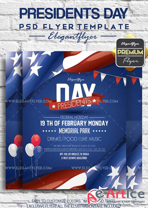 Presidents Day V2 2018 Flyer PSD Template + Facebook Cover