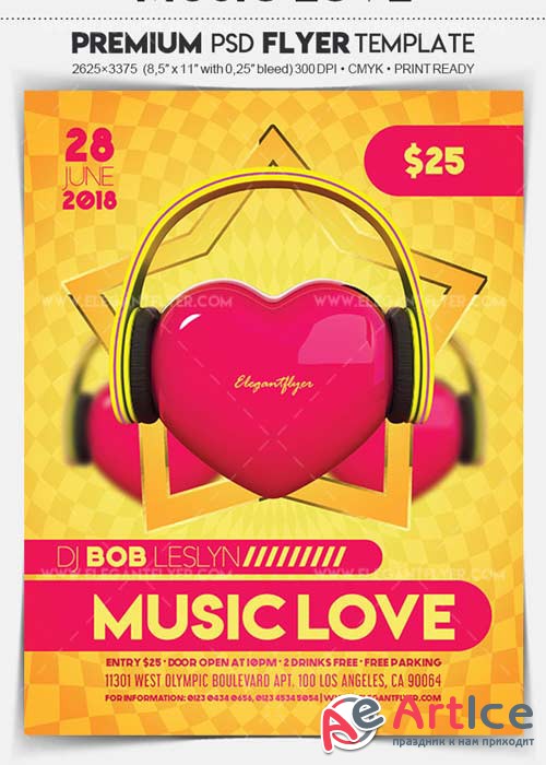 Music Love V1 2018 Flyer PSD Template + Facebook Cover