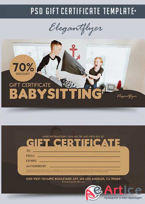 Babysitting V1 2018 Gift Certificate PSD Template