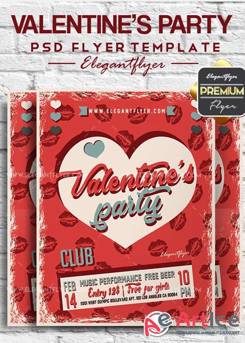 Valentines Party V28 2018 Flyer PSD Template + Facebook Cover