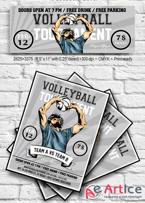 Volleyball V2 2018 Flyer PSD Template + Facebook Cover