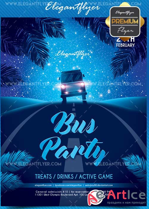 Bus party V1 2018 Flyer PSD Template + Facebook Cover
