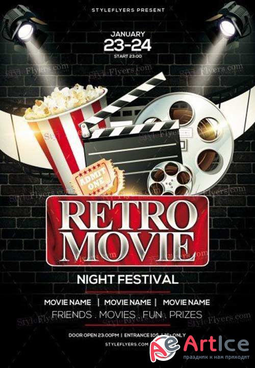 Retro Movie Night Festival V1 2018 PSD Flyer Template