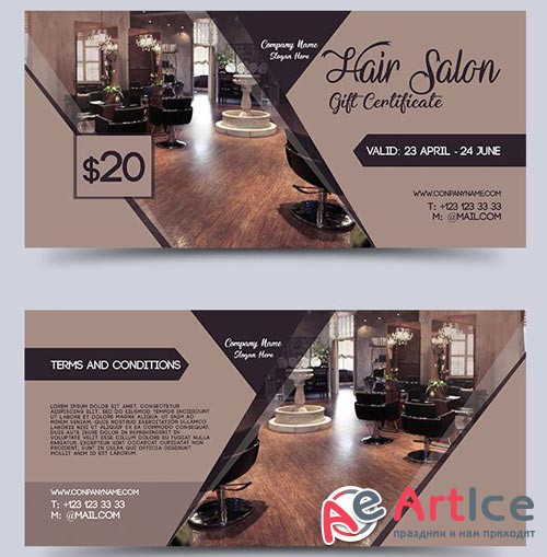 Hair Salon V2 2018 Gift Certificate PSD Template