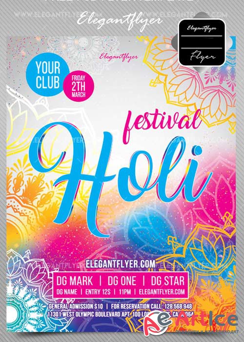 Holi Festival V5 2018 Flyer PSD Template + Facebook Cover