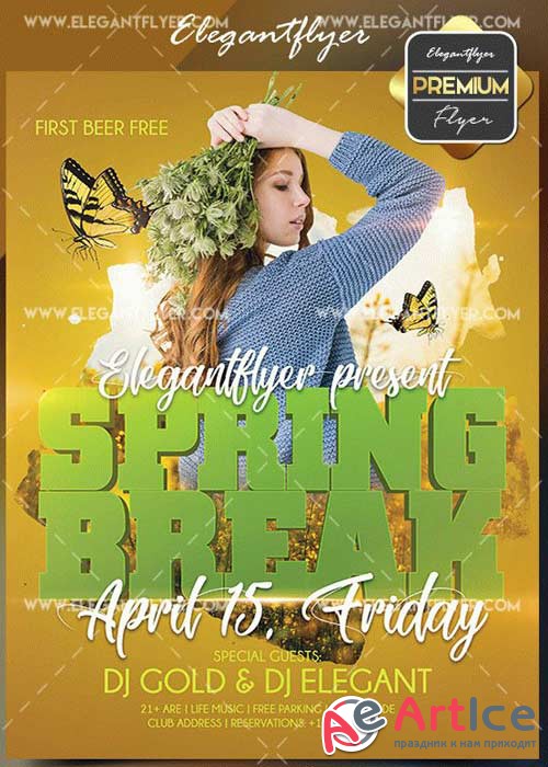 Spring Break V03 2018 Flyer PSD Template + Facebook Cover