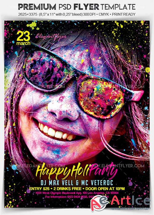 Happy Holi Party V4 2018 Flyer PSD Template + Facebook Cover