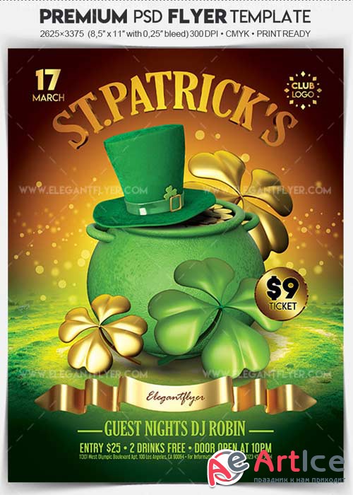 St. Patricks Day 2018 V6 2018 Flyer PSD Template + Facebook Cover