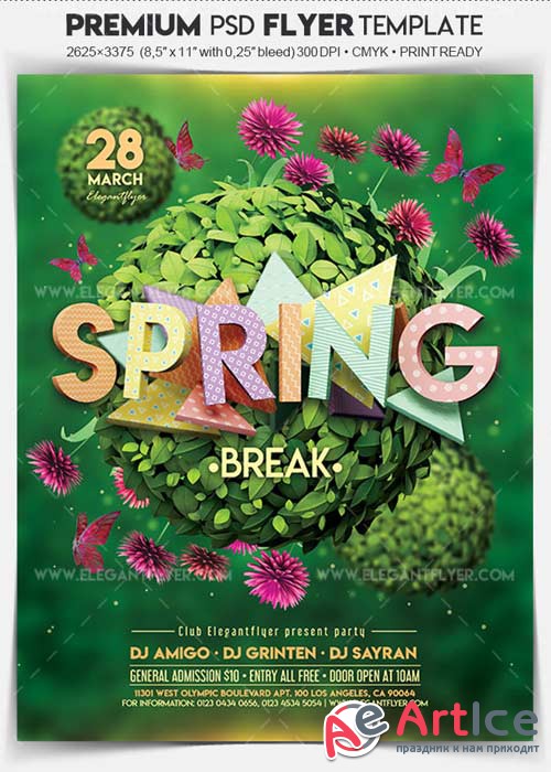 Spring Break V04 2018 Flyer PSD Template + Facebook Cover