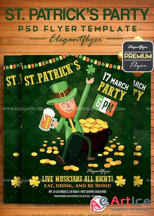 St. Patricks Party V21 2018 Flyer PSD Template + Facebook Cover