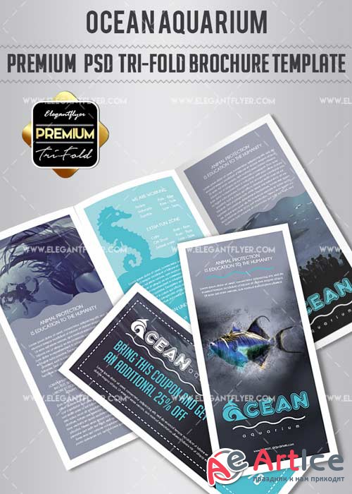 Ocean Aquarium V1 2018 Premium Tri-Fold PSD Brochure Template