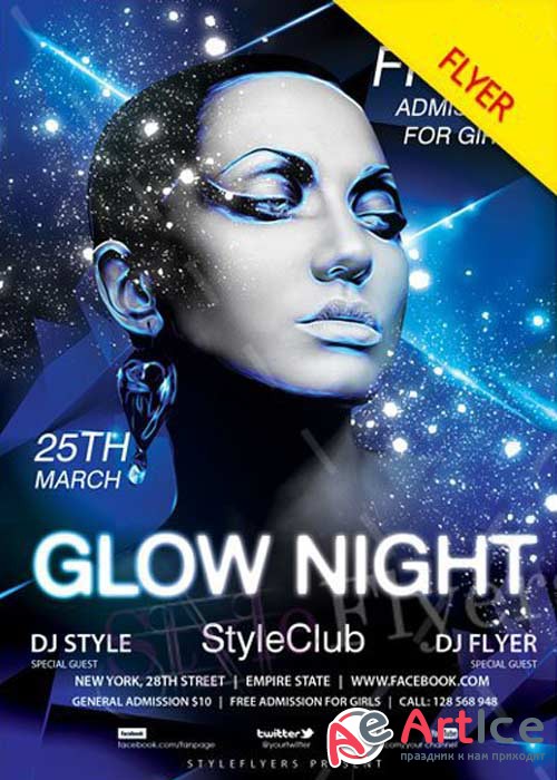 Glow Night Paty V3 2018 Flyer PSD