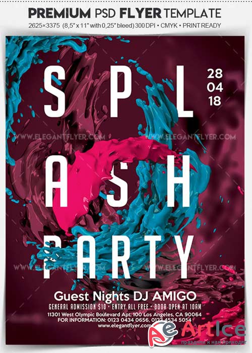 Splash Party V1 2018 Flyer PSD Template + Facebook Cover