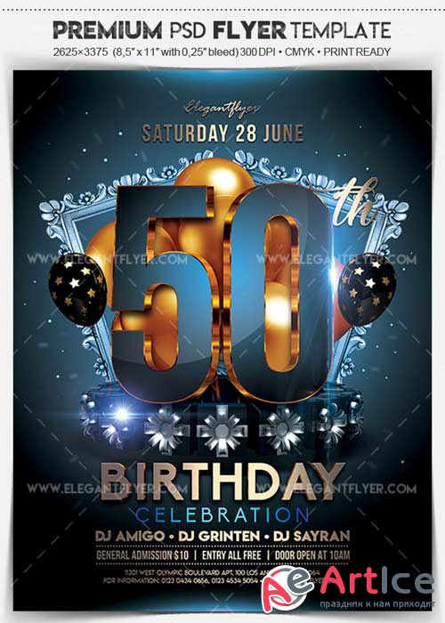 50th Birthday Party V1 2018 Flyer PSD Template + Facebook Cover