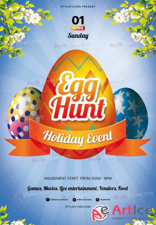 Easter Egg Hunt Holiday Event V1 2018 PSD Flyer Template
