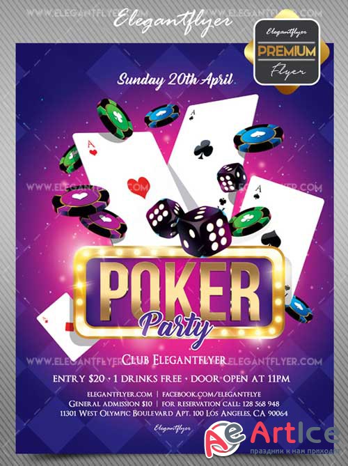 Poker Party V1 2018 Flyer PSD Template + Facebook Cover