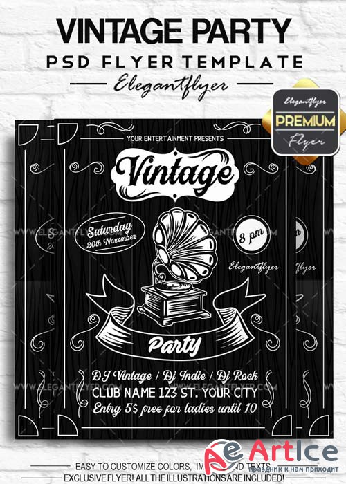 Vintage Party V11 2018 Flyer PSD Template + Facebook Cover