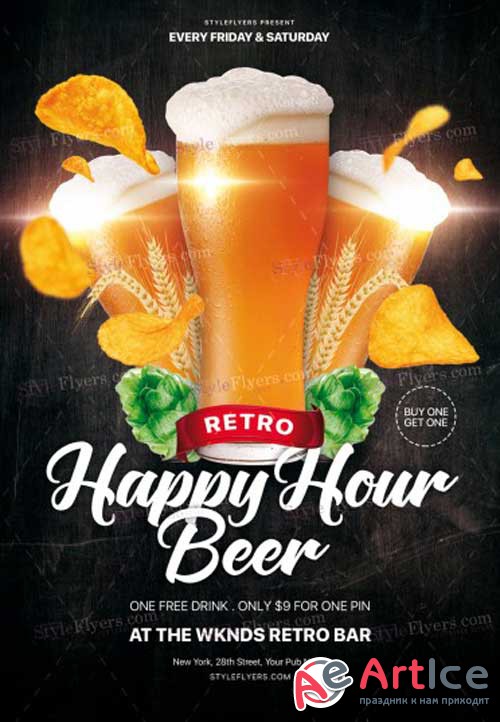 Retro Happy Hour Beer V1 2018 PSD Flyer Template