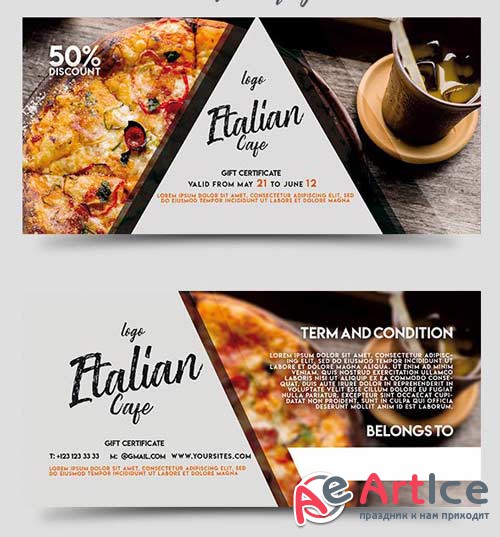 Italian Cafe V1 2018 Gift Certificate PSD Template