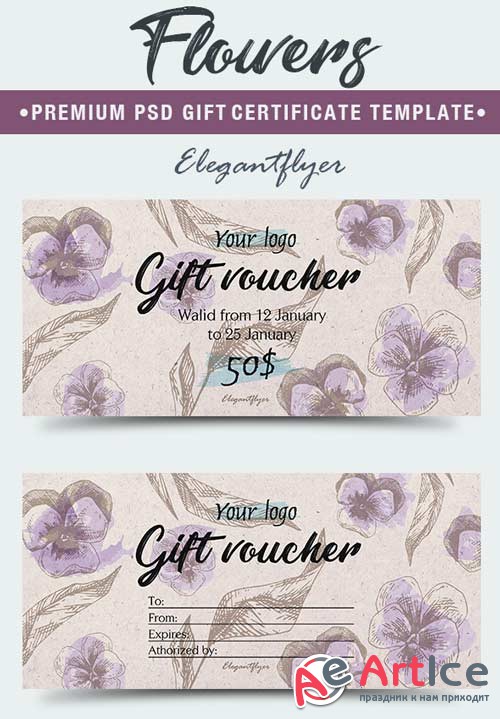 Flowers V5 2018 Premium Gift Certificate PSD Template