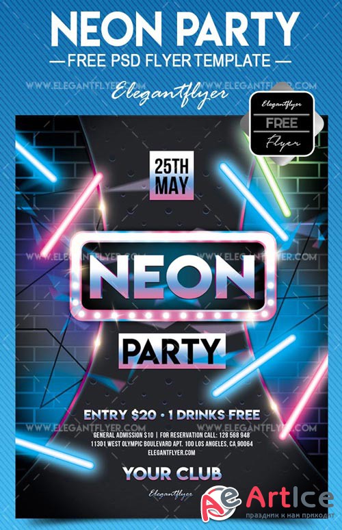 Neon Party V3 2018 Flyer PSD Template