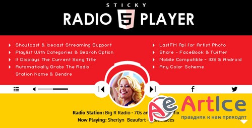 CodeCanyon - Sticky Radio Player v1.4.1 - Full Width Shoutcast and Icecast HTML5 Player - 16897465