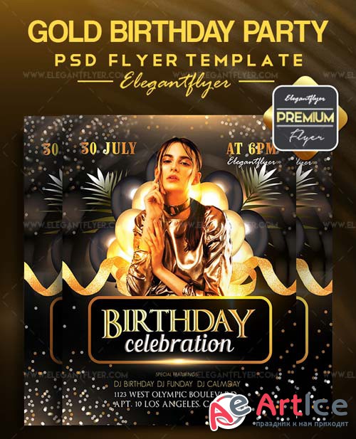 Gold Birthday Party V1 2018 Flyer PSD Template