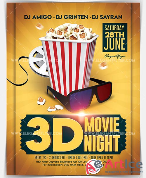 3D Movie Night V3 2018 Flyer PSD Template
