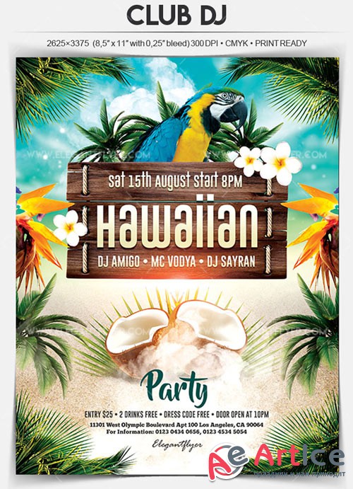 Hawaiian Party V1 2018 Flyer PSD Template