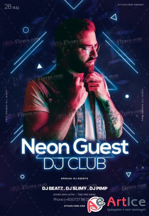 Neon Guest DJ Club V21 2018 PSD Flyer Template