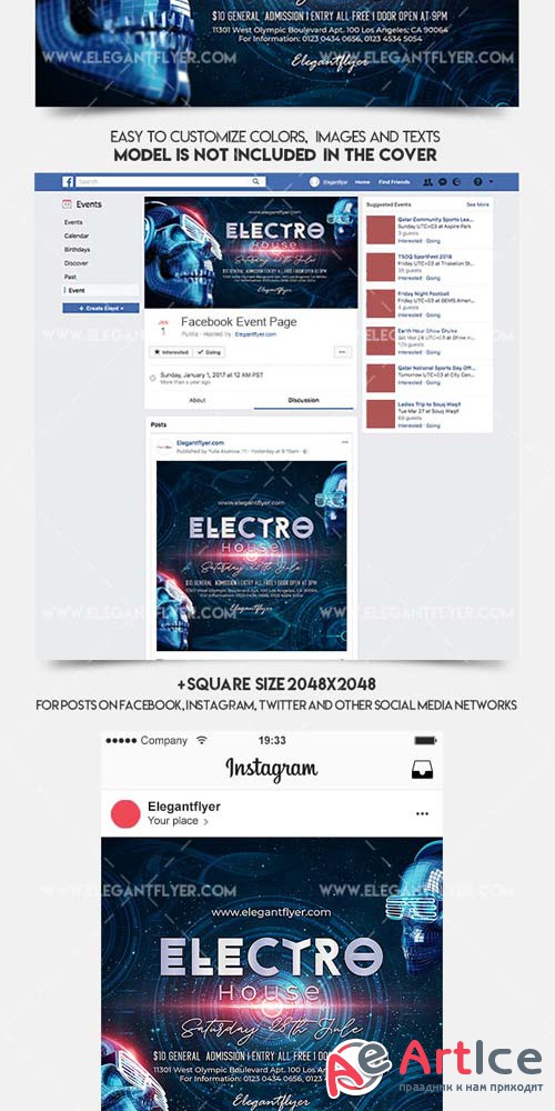 Electro House V2 2018 Facebook Event + Instagram template