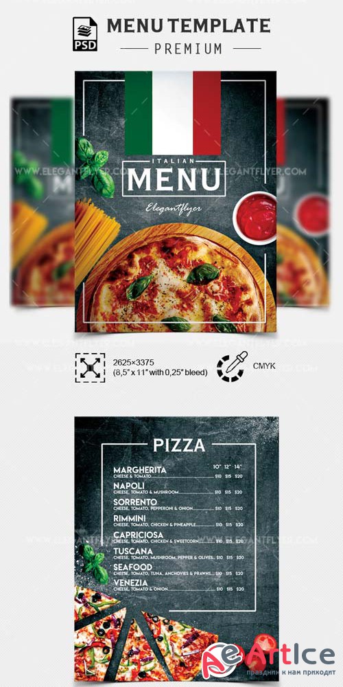 Italian Restaurant Menu V1 2018 PSD Flyer Template