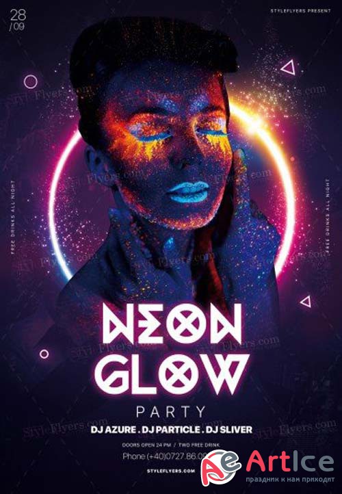 Neon Glow Party V9 2018 PSD Flyer Template